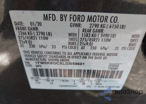 2020 Ford Explorer St из США, поврежденный, VIN 1FM5K8GCXLGB59601